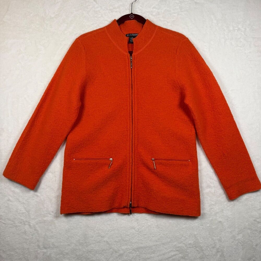 Alexandra Bartlett Women M Orange 100% Wool Boiled Wool Zip Cardigan Jacket
